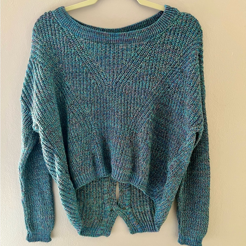 Express Open Back Braided Knit Sweater, Multicolored/Blue